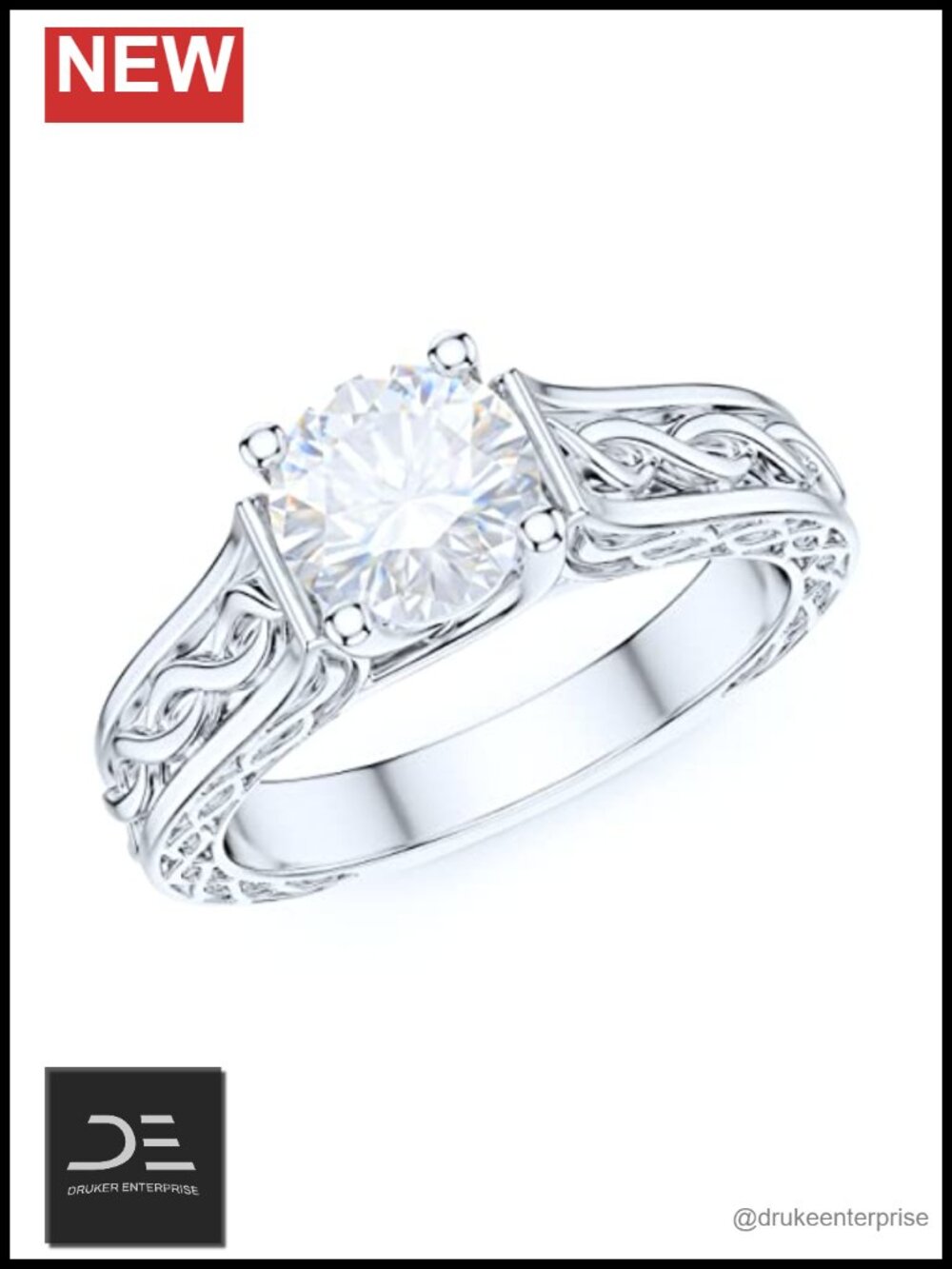 Sterling Silver Twisted 1CT Simulated Diamond Solitaire Promise Engagement Ring